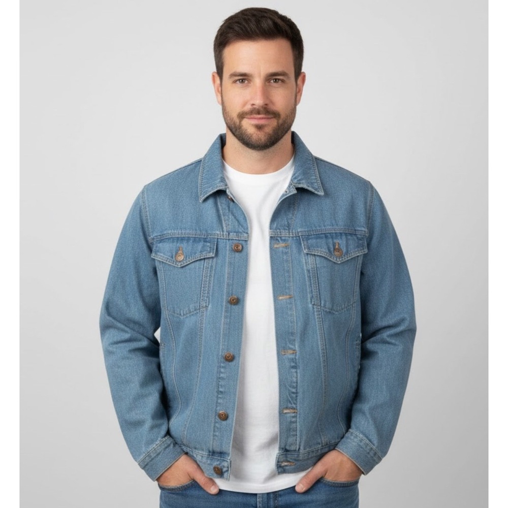 Duke‎ Haband Mens XL Blue Denim Jean Jacket Classic Trucker Style Chore Jacket